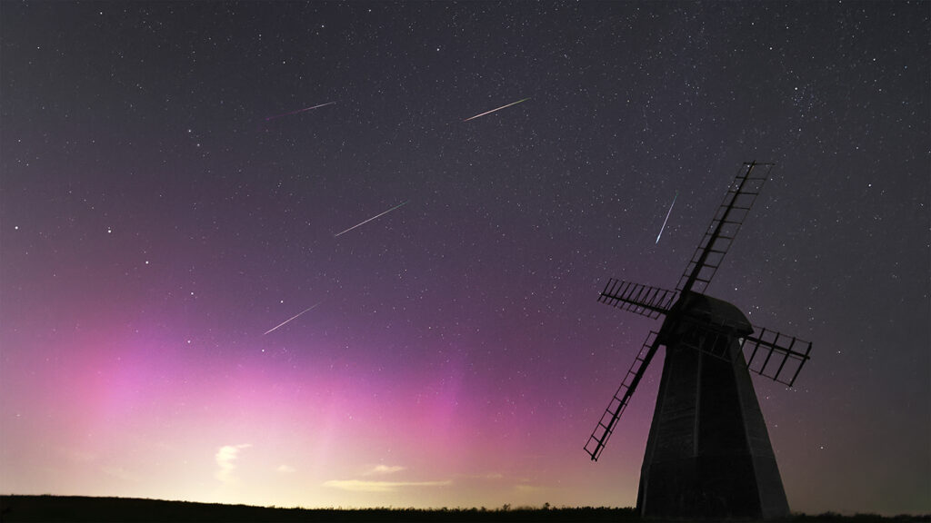 Rottingdean Windmill, Perseids Meteor Shower and the Northern Lights by David Tolliday