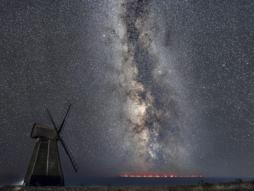 Rottingdean Windmill, Wind Farm and the Milky Way by David Tolliday